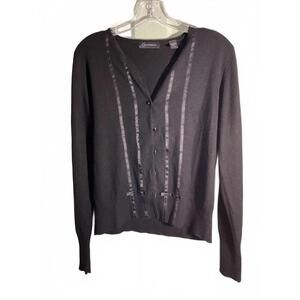 Context Silk/Cashmere Blend Coquette Cardigan with Satin and Bows Large